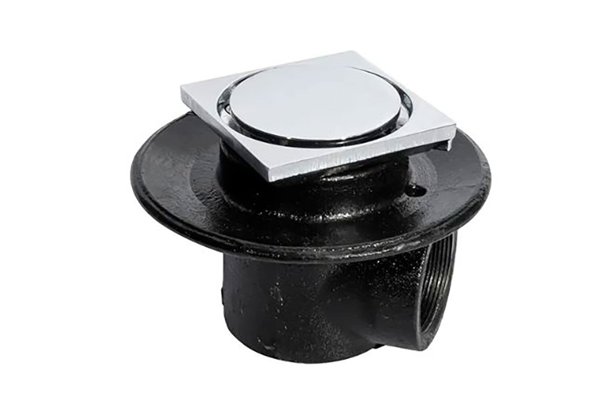 Coladera base cuadrada de una salida 22-CHL tapa redonda